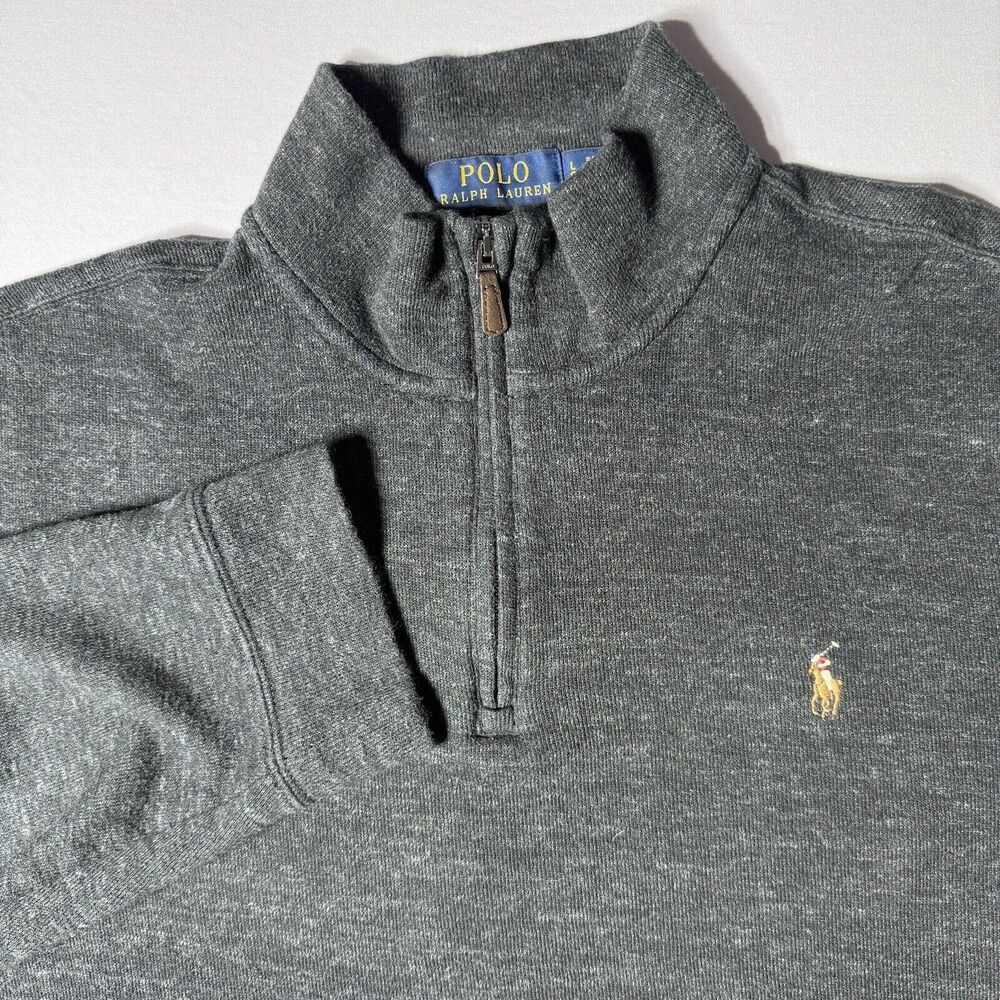 Polo Ralph Lauren Mens Large Estate Rib 1/4 Zip Pullover Flesh Pony Gray